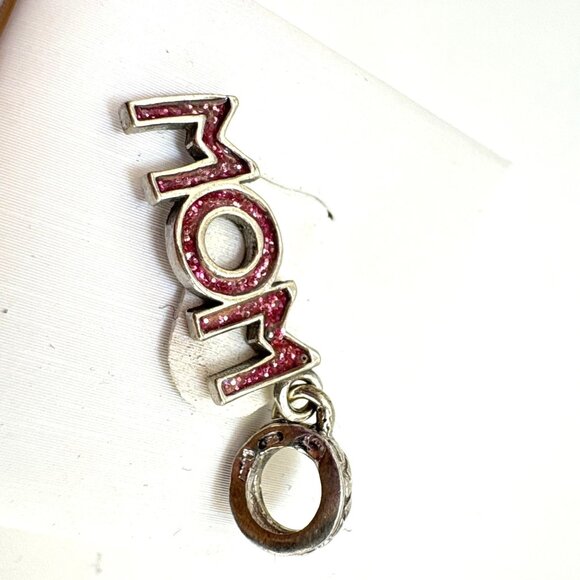 VTG Mom Slide Charm Pendant Pink Sparkles Sterling Silver 925 1.25" Length - Picture 2 of 11